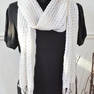 Elegant White Hand Knit Scarf